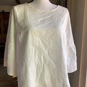 Eyelet white bell sleeve blouse